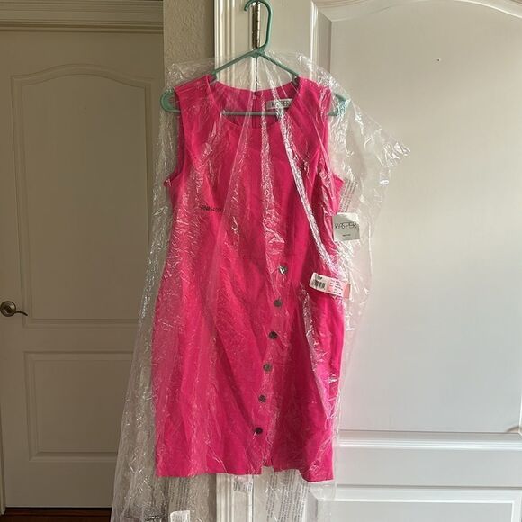 KASPER Round-Neck Sleeves Rivet-Trim Dress,‎ PINK PERFECTION NWT 10P Nwt - Picture 3 of 8